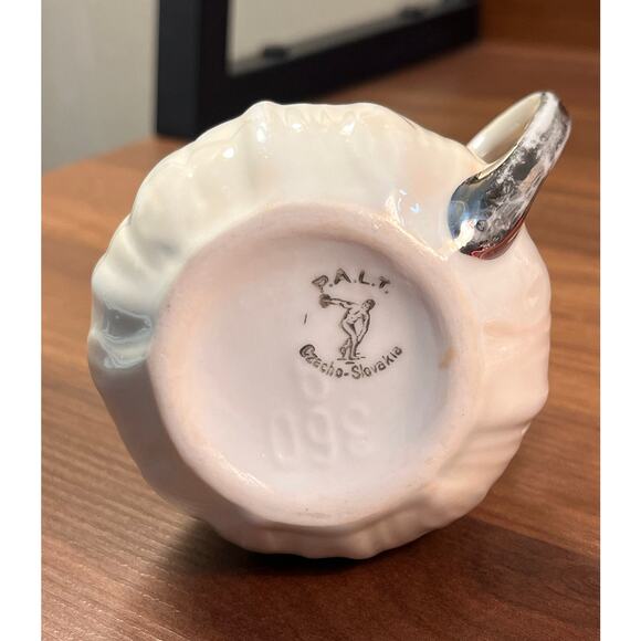 VTG P.A.L.T. Czecho-Slovakia Creamer Pitcher Hand Painted Floral 350 Silver Trim - Picture 6 of 8